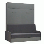 ARMOIRE LIT ESCAMOTABLE DYNAMO SOFA GRIS MAT CANAPÉ ACCOUDOIRS TISSU GRIS COUCHAGE 160*200