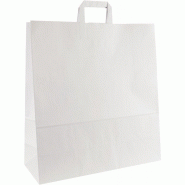 Carton de 100 sacs kraft blanc poignée plates 45+17x48cm 100g/m²
