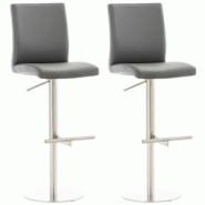 CLP Lot de 2 tabourets de bar Cadiz en similicuir Acier inoxydable/Gris - gris polyester 315304