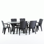 RATTATAN Ensemble repas de jardin composé de la table rectangulaire en résine Samuel, 6 chaises en résine monobloc empilables effet rotin Diana - N