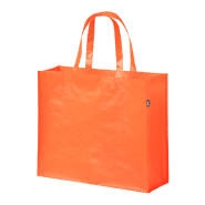 Sac shopping laminé en RPET - anses courtes - 105 g/m² - labélisé RPET - couleur orange Sac shopping laminé en RPET - anses courtes - 105 g/m² - labélisé RPET - couleur orange