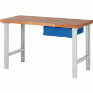 Établi série BK 650 l.1500xP700xH790-1140 mm hêtre massif gris clair, RAL 7035 bleu gent.,RAL 5010 1 tiroir PROMAT Établi série BK 650 l.1500xP700xH790-1140 mm hêtre massif gris clair, RAL 7035 bleu gent.,RAL 5010 1 tiroir PROMAT
