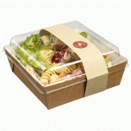 Barquette salade carton avec couvercle et bague 900ml 16x16cm - par 250