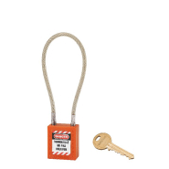 Cadenas de consignation loto lockout tagout 38 mm câble inox gainé ø 6 x 240 mm - 1 clé orange