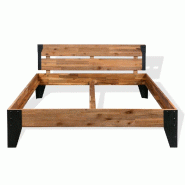 Cadre de lit sans matelas bois d'acacia massif acier 152x203 cm Modèle Wervanel - 8718475742739