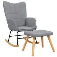 Décoshop26 - Fauteuil à bascule d'allaitement rembourré relax pour salon avec repose-pieds en tissu gris clair DEC028873 - gris 3000257098444