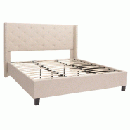 Décoshop26 - Lit rembourré 180x200 cm en tissu crème-beige avec sommier à lattes structure en bois massif tête de lit capitonnée 04_0010071 - 30_0