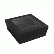 Ecolomique - 25Pcs - Boîte "Kray" carrée carton noir avec couvercle à fenêtre 265x265x50mm 3000ml - noir en carton ECO210KRAYN255