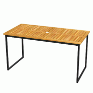Helloshop26 - Table à manger en bois d'acacia pour 6 personnes 140 x 70 x 70 cm avec trou pour parasol style ferme en naturel noir 20_0018191 - noir