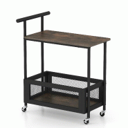 Helloshop26 - Table d'appoint roulante 60 x 40 x 72 cm rangement spacieux design industriel ambiance cosy en bois marron et métal 20_0020834 - marron