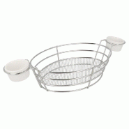 Panier finger food ovale en inox + 2 pots 32,5x15x5,8cm - par 6
