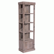 Vitrine colonne Héritage - L59xP39xH200cm - avec serrure - 4 étagères en bois massif pin vieilli - porte en verre