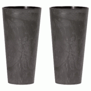 WellHome - Lot de 2 pots 8 L Tubus Slim Effect Ø20 cm chacun, coloris anthracite - gris plastique PK4197