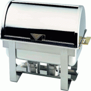 Chafing dish avec couvercle roll-top Forcar Multiservice CD9801, structure en acier inox brillant, brûleurs à alcool, dimensions 65x47 h45 cm - 3496