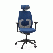 Chaise de bureau ergonomique Skandis Pro avec appui-tête bleu / piètement noir hjh OFFICE - bleu polyester 609003