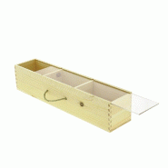 Coffret bois naturel 3 compartiments couvercle plexi 50x10,5x10,5cm - par 6