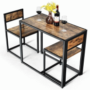 COSTWAY Ensemble bar 3 pièces, table haute en bois avec 2 tabourets et cadre métallique, gain de place pour cuisine, salle à manger et bistrot, gri COSTWAY Ensemble bar 3 pièces, table haute en bois avec 2 tabourets et cadre métallique, gain de place pour cuisine, salle à manger et bistrot, gri