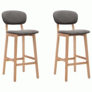 Décoshop26 - Lot de 2 tabourets de bar chaises hautes avec dossier en tissu gris clair et bois DEC029685 - gris 3000257500510