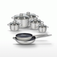 Lot 2 Poêles 28/32cm et 5 Faitouts 12/14/16/20/24cm Elo Profi Therm Platinum - gris inox 3176239970616