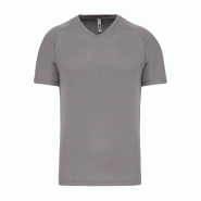 T-shirt de sport manches courtes col v homme Fine Grey S 100% Polyester - S 3663639081641