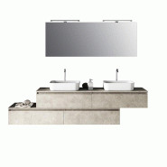 AQA Design Composition de salle de bain en mélamine, double lavabo, 9 pièces ASTRA Havana L.225 P.45 H.190 MPAS16-AVP - beige Bois manufacturé MPAS