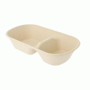 Barquette bagasse naturel 2 compartiments 850cc 23,5x13,1x4,6cm - par 500