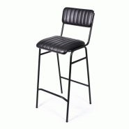 Bistromania Chaise de bar RETRO - Noir - cuir de buffle & métal noir - L 45 x P 44 x H 104 cm - H assise 73 cm - noir cuir AJ004
