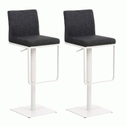 CLP Lot de 2 tabourets de bar Panama tissu Gris foncé/Blanc - gris textile 307744