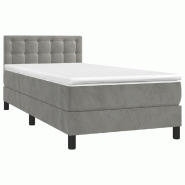Décoshop26 - Cadre de lit LED avec sommier tête de lit matelas 80x200cm tissu velours gris clair TDL0208492 - gris 3001543147761