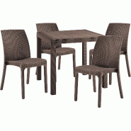 Ensemble de 4 chaises avec une table carrée en rotin marron - marron plastique polypropylène 8050054388496