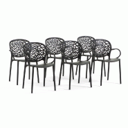 RATTATAN Lot de 6 chaises d'extérieur avec accoudoirs empilables en polypropylène dossier ajouré design naturel pour jardin terrasse bar restaurant