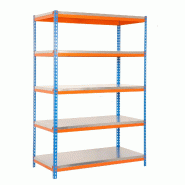 SimonRack Rayonnage industriel, 2000x1000x450 mm, 300 kg au point de flexion, 5 étagères métalliques, Bleu/Orange/Galvanisé- Bricoforte - orange m