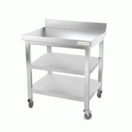 Table de travail en inox 800 x 700 mm adossée avec 2 étagères sur roulettes PREMIUM / GOLDINOX - inox 3701770801848 Table de travail en inox 800 x 700 mm adossée avec 2 étagères sur roulettes PREMIUM / GOLDINOX - inox 3701770801848
