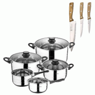 BERGNER - Batterie de cuisine 8 pièces 16/18/20/24/28 cm en Acier Inoxydable Compatible Induction avec Set de 3 Couteaux en Acier Inoxydable - multi-