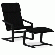 Décoshop26 - Fauteuil lounge chaise de canapé design moderne avec repose-pieds en tissu noir DEC026537 - noir 3000255874132
