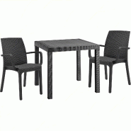 Ensemble de 2 fauteuils avec table carrée en rotin anthracite - noir plastique polypropylène 8050054388533