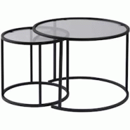 Ensemble de 2 tables gigognes rondes en métal et verre Aurum noir avec verre gris Hanah Home - 8684283511679 Ensemble de 2 tables gigognes rondes en métal et verre Aurum noir avec verre gris Hanah Home - 8684283511679