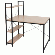 Mendler Bureau avec étagère HWC-K81, table d'ordinateur portable table de travail, 100x60cm métal bois ~ nature - beige Bois massif 98670
