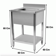 Plonge evier 1 bac avec sous tablette P600 mm - L600 mm - STSK066