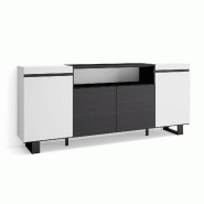 SKRAUT HOME Buffet salon et cuisine, 200x87x35cm, 4 Portes, Design industriel, Blanc et noir - blanc Bois manufacturé 58_10