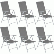 TecTake GmbH tectake Chaises de jardin pliantes avec dossier réglable, en tissu maillé - Lot de 6 argent - argenté acier 406692