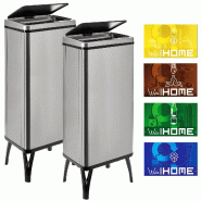 WellHome - Set de 2 Poubelles Intelligentes 60L de couleur Grise avec Étiquettes Magnétiques 35,5x26x95,5cm - argenté inox PK6657