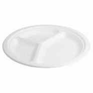 Assiette 3 compartiments bagasse blanc Ø26x2,6cm - par 800