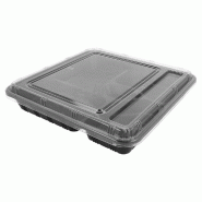Barquette micro ondable 5 comp fond noir +couv transp 27,8x27,6x5cm - par 200