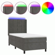 Décoshop26 - Lit LED avec sommier, tête de lit réglable, matelas à ressorts ensachés et surmatelas 80x200cm - tissu velours gris foncé TDL0208274 - gris Décoshop26 - Lit LED avec sommier, tête de lit réglable, matelas à ressorts ensachés et surmatelas 80x200cm - tissu velours gris foncé TDL0208274 - gris