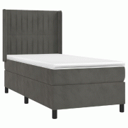 Décoshop26 - Cadre de lit LED avec sommier tête de lit matelas surmatelas 100x200 cm tissu velours gris foncé TDL0207756 - gris 3001228888002
