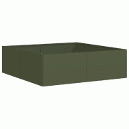 Helloshop26 - Jardinière élégante pour jardin terrasse 100 x 100 x 30 cm fond ouvert robuste en acier laminé à froid vert olive 02_0051591 - vert