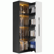 Merax vitrine LED 70×40×160 cm, armoire multifonction avec façade vitrée, bibliothèque et rangement, noir et blanc - blanc multi-matériau N880P3
