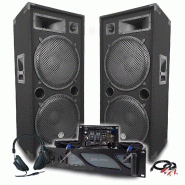 Pack Sono DJ BM SONIC Amplificateur 3000W, Paire d'Enceintes Passives LSC215 2x2000W, Table de Mixage, Casque DJ, Câbles, Micro - 3666638037596