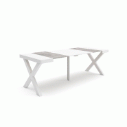 SKRAUT HOME Table console extensible, 220, Pour 10 personnes, Pieds bois massif, Blanc et ciment - blanc Bois manufacturé 292_41